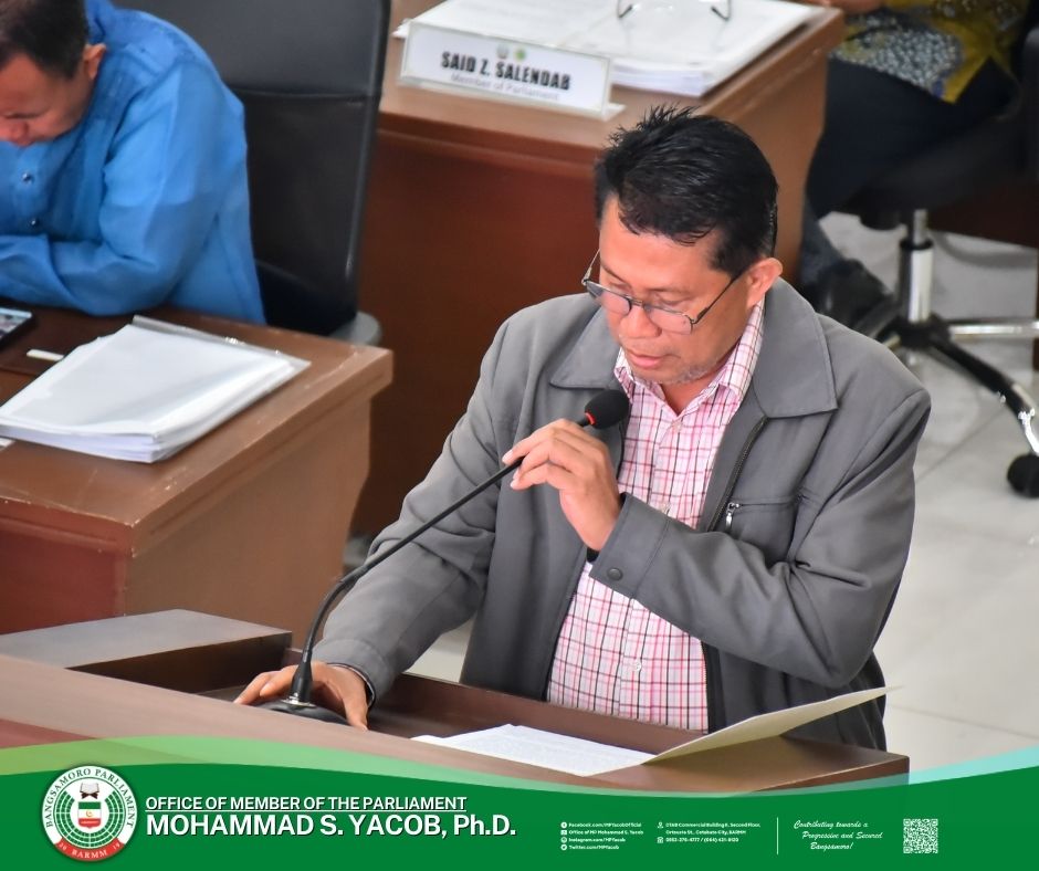 Member of the Parliament (MP) Mohammad S. Yacob, Ph.D., delivered his sponsorship speech on the BTA-Parliament Bill No. 42 entitled “An Act Strengthening Irrigation Systems in the Bangsamoro Region and Providing Funds Therefor and For Other Purposes”