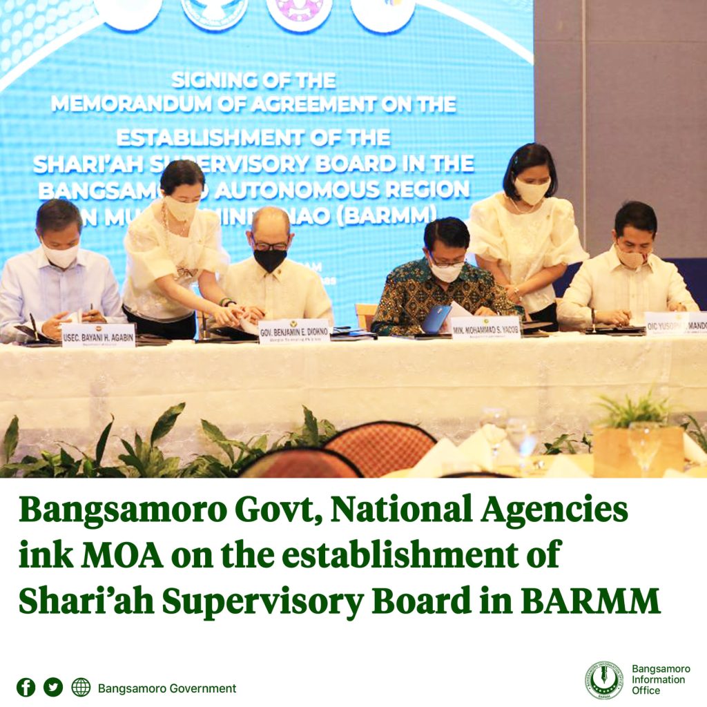 In line with the promotion of Islamic banking and finance system in the Bangsamoro region, the regional government, Bangko Sentral ng Pilipinas (BSP), Department of Finance (DOF), and the National Commission on Muslim Filipinos (NCMF) signed a memora